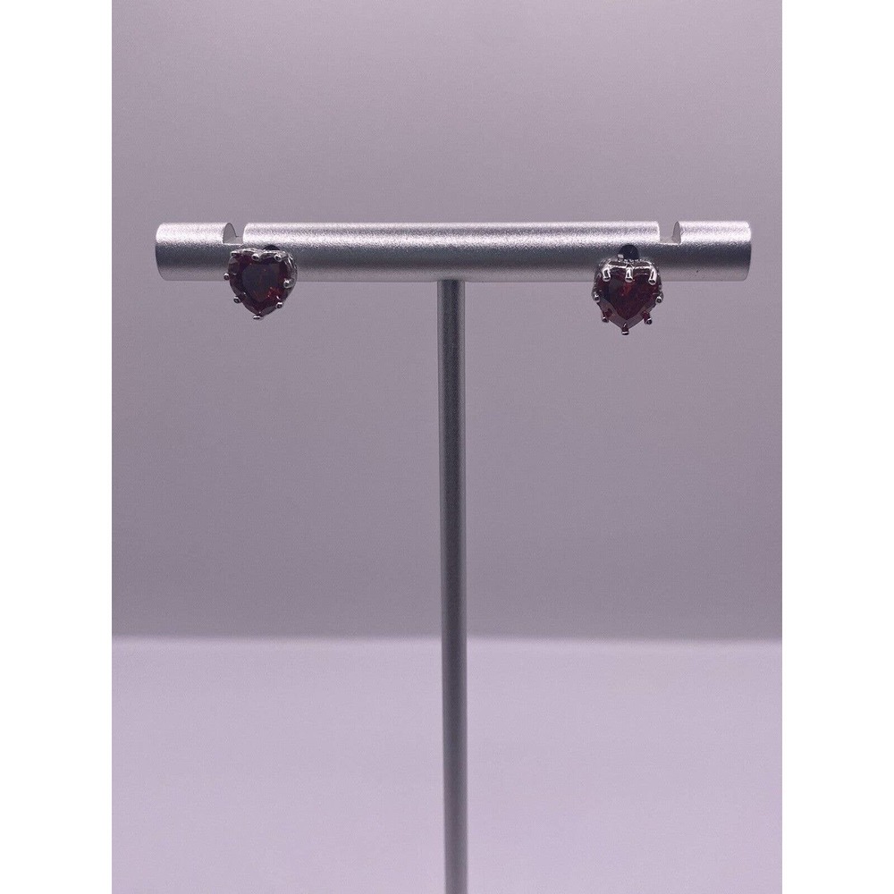 Red CZ heart Sterling Silver Earring Stud